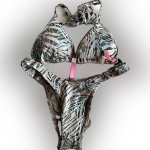 Victoria’s Secret Bikini Set in teal brown zebra palm BNWT, women’s swimwear